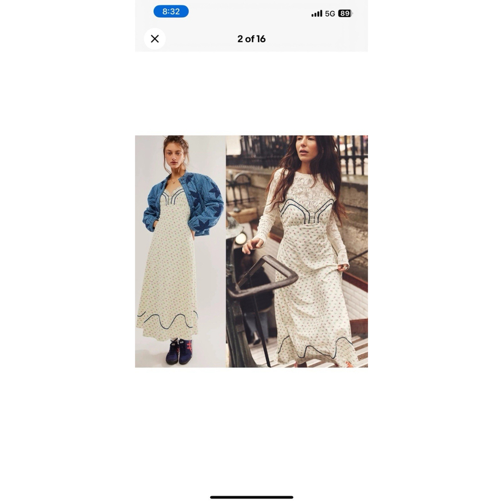 Free People Dainty Western Prairie Sweet Hearts Midi Dress in Ivory Medium $168